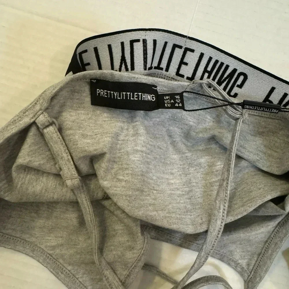 PRETTYLITTLETTHING GREY JERSEY LOGO TAPE LINGERIE SET